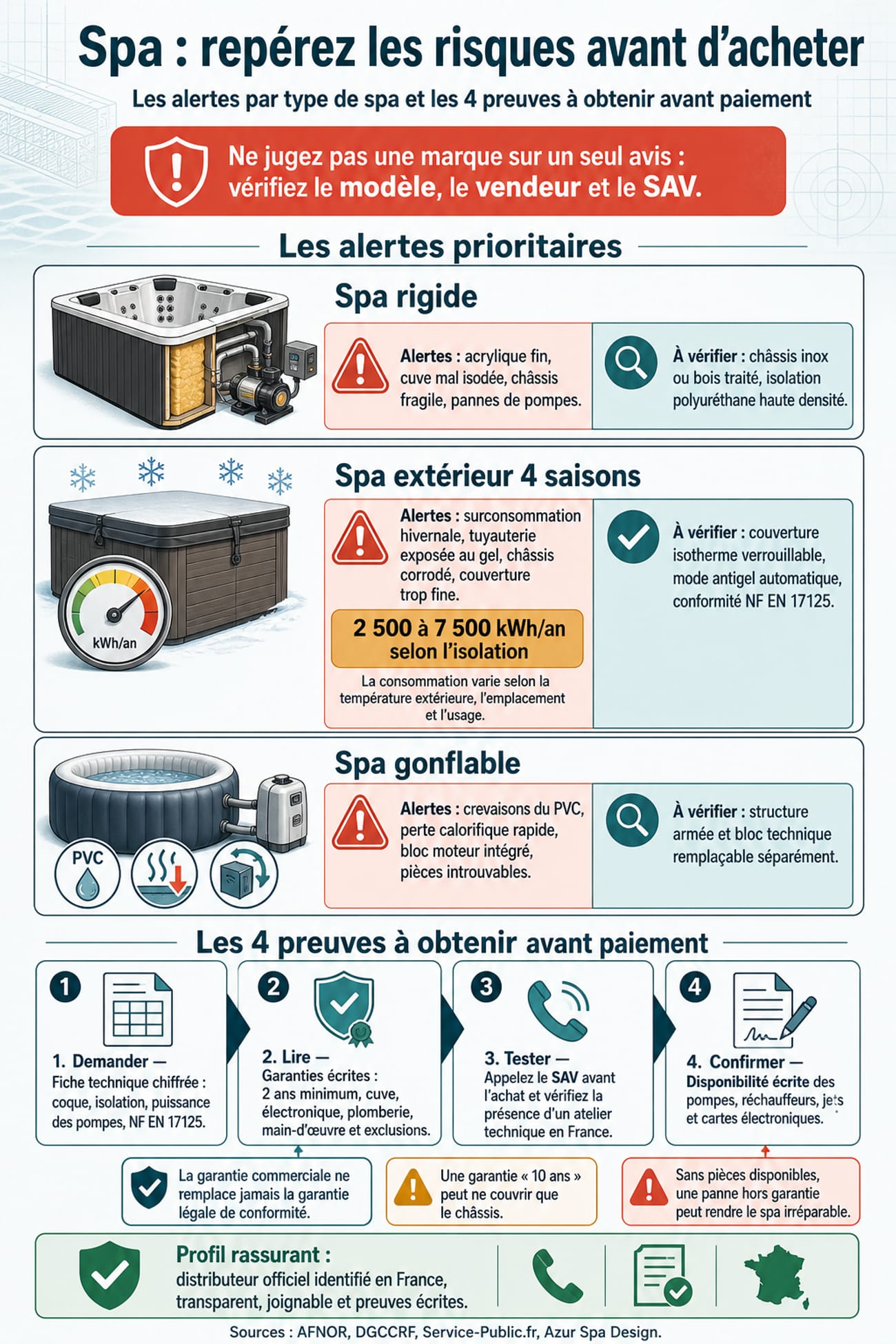 Marque de spa à éviter : infographie des signaux d'alerte et preuves techniques